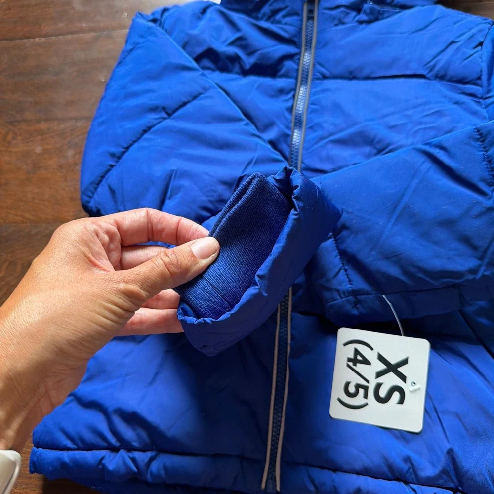 Members Mark Boys Blue Puffer Jacket Removable Hood Sherpa Lined XS 4/5 NEW